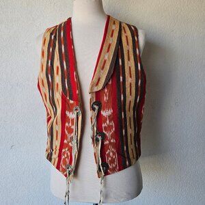 Dion Vintage Mens Southwestern Western Native Woven Striped Concho Vest M USA